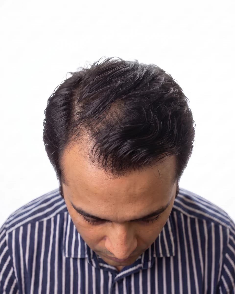 Photographic portrait of the same man at hair-loss stage 3